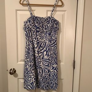 Blue and white dress.